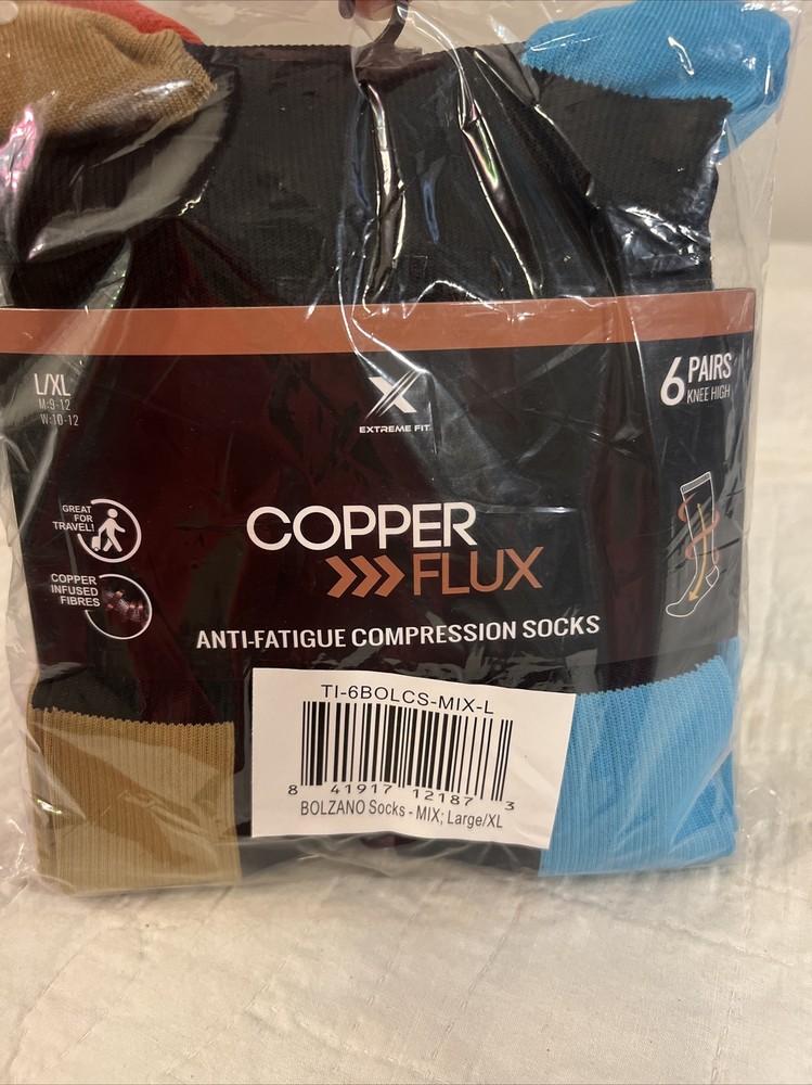Extreme Fit Knee High Copper Compression Socks 6-Pack Multicolor L/XL