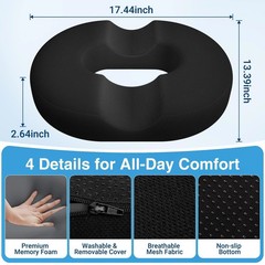 Donut Pillow for Tailbone Pain, Hemorrhoids – Cooling Gel Memory Foam Chair Seat