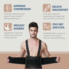 Work Back Brace with Suspenders Adjustable Lumbar Back Support Belt Men & Women