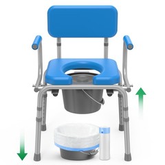 Loyoda Drop Arm Bedside Commode with Linners,500lbs Capacity, 5.81QT , Blue