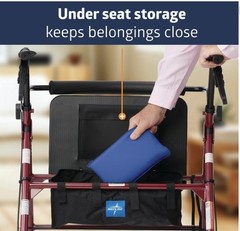 Medline MDS86800XWS Bariatric Steel Rollator Walker 500lb Padded Seat Burgundy