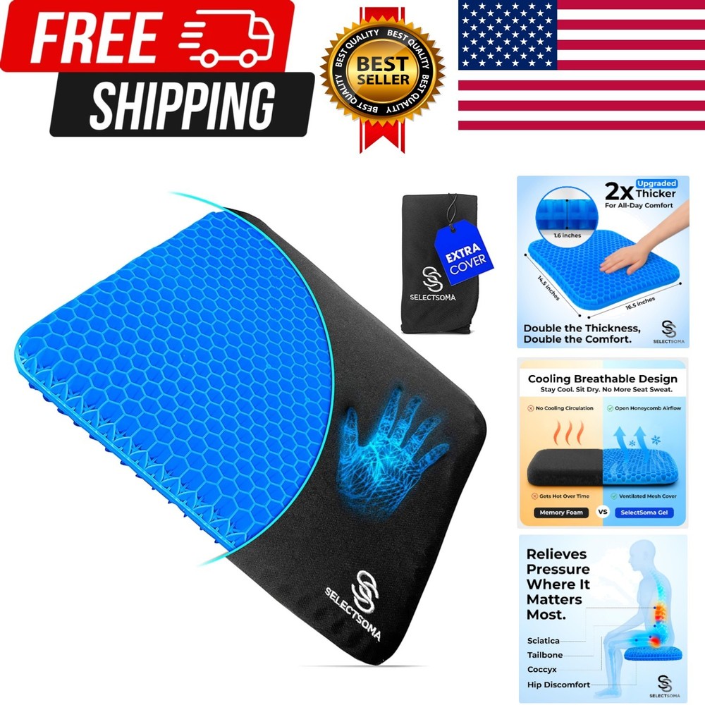 Double-Thick Gel Seat Cushion for Long Sitting Pressure Relief for Back, Scia…
