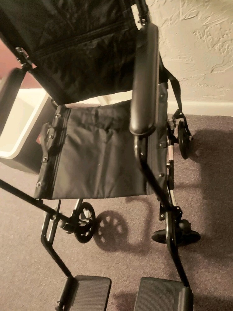 Aluminum Transport wheel Chair:-in-Black & Folds- 19Inch Seat Hght:FREE/FastS&H