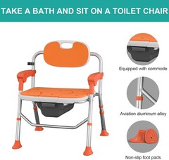 NEW Folding Shower Chair with Arms and Back for Seniors Handicap Disabled Orange