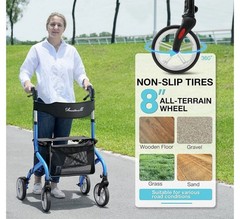 Planetwalk Rollator Walker Super Lightweight Non Slip Rubber Wheels 300lbs Blue