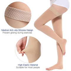 Thigh High Open Toe Compression Hose 20-30 mmHg Opaque Stockings For Unisex