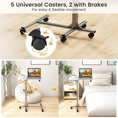 Giantex Overbed Table Wheels Medical Adjustable Bedside Table Mobile Standing
