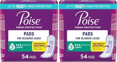 54×2 Pack Poise Incontinence Pads for Women – 12 Hours Odor Control & Comfort