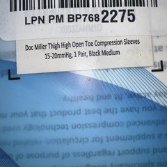 Doc Miller Thigh High Open Toe Compression Sleeves 15-20 MmHg, 1 Pair, Black M