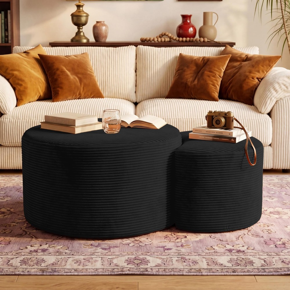 Bshomgi Boneless Ottoman Nesting Coffee Table Set Of 2Corduroy Soft Foot Rest