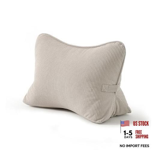 Pat. Pend. Corduroy Lumbar Support Back Pillow for Watching Standard Beige Gray