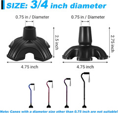 Cane Tips 3/4 Inch Non Slip Replacement for Walking Canes Stability Self
