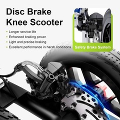 BlessReach All Terrain Knee Scooter Dual Brake 11″ Wheels Black WB2208-T