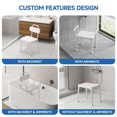 16 In. W Height-Adjustable Aluminum Shower Chair with Arms and Back, Heavy Duty