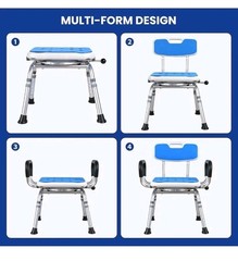 360° Swivel Shower Chair w/ Arms & Back, Heavy Duty [300 lbs] Padded 5-level Hei