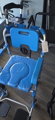 Blue/Silver Commode Wheelchair w/ Padded Removable Seat & Footrests
