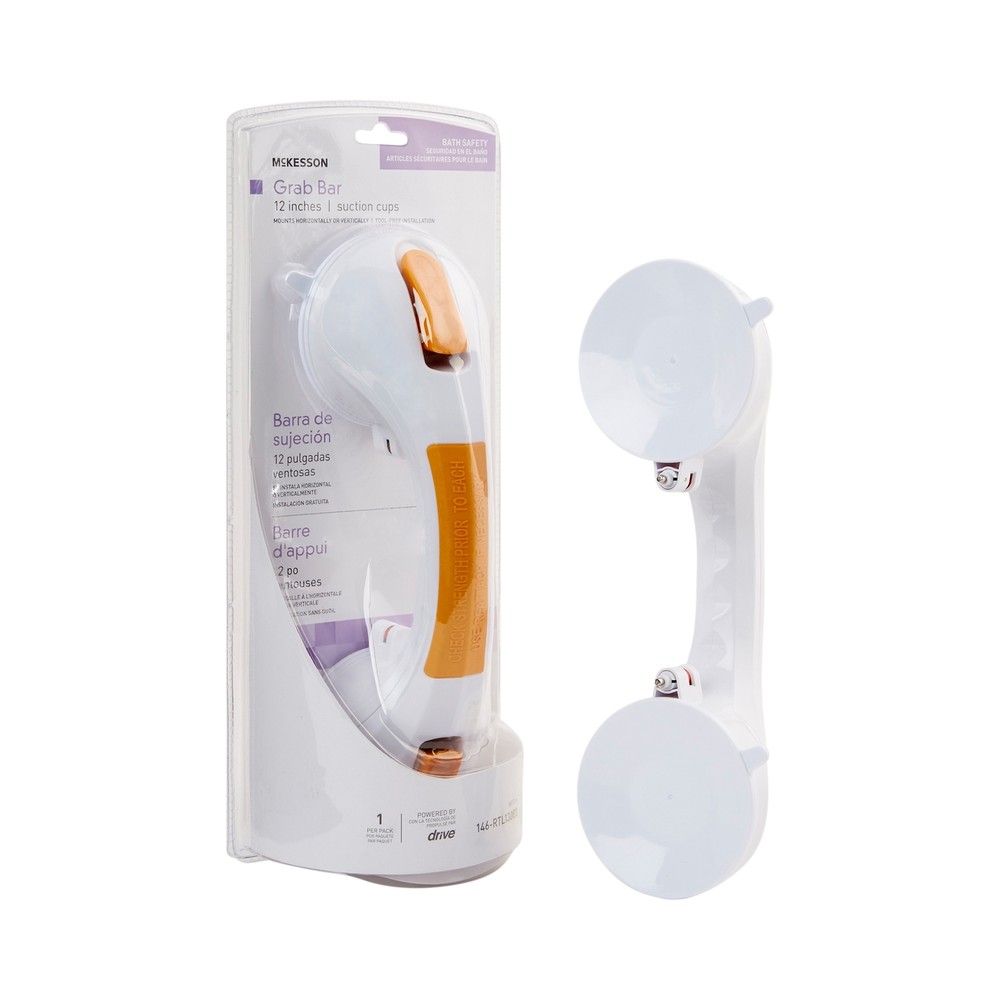 McKesson White Plastic Wall Mounted Suction-Cup Grab Bar 12″ L 146-RTL13082