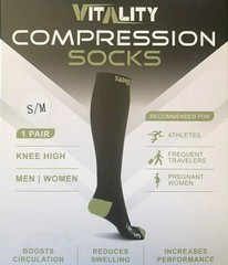 Tadge VITALITY COMPRESSION Socks Black Gray S/M Men Women 1Pair NEW in Box