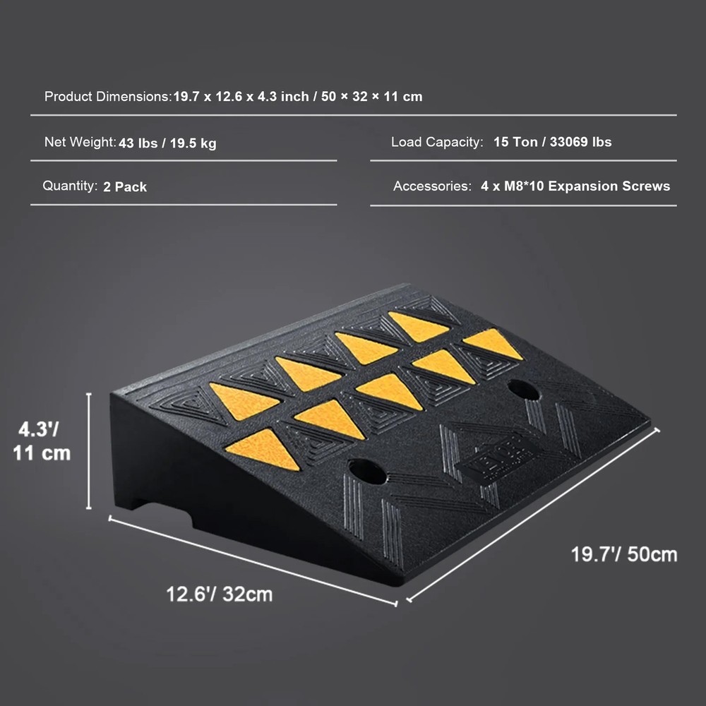 2pcs, 4.3“/5″/6“ Rise Height Heavy-Duty 33069 lbs/15 T Capacity Threshold Ramp