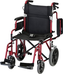 NOVA Lightweight Transport Chair, 300lbs Capacity, 12” Rear Wheels, OPEN BOX RED