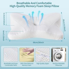 Cervical Neck Pillow Cooling Memory Foam – Orthopedic Contour Support for Side S