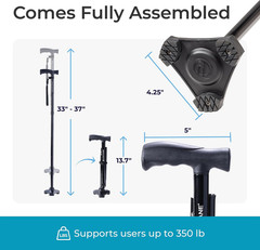 Foldable Walking Cane with Ergonomic T Handle, Adjustable Height 30.5 to 37.5