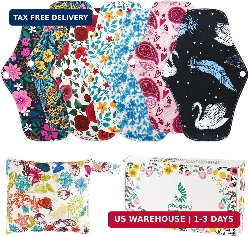 Bamboo Menstrual Pads Reusable Heavy Flow Pads with Wet Bag Cloth Pads for Women