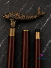 Solid Brass Fish Head Vintage Antique Wooden Walking Stick Cane handmade Gift