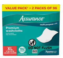 Assurance Disposable & Pre-Moistened Premium XL Washcloths for Adults,192 Count