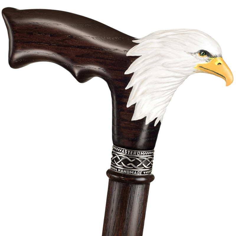 Asterom Hand-Painted Wooden Carved Walking Cane For Men – Bald Eagle – Unique