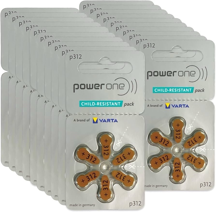 10 Packs (60 Batteries) German PowerOne Size 312 Hearing Aid Batteries, Exp 2029