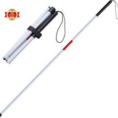 Foldable White Cane(Blind Cane) with Red Reflective Strip, 49 Inch Lightweight W