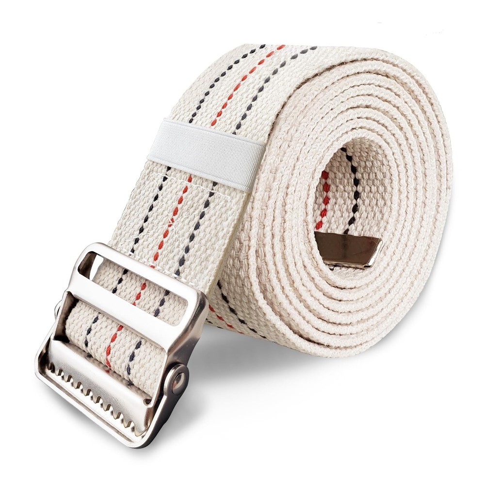 Aliseniors Transfer and Gait Belt with Metal Buckle – 60 Inch, Standing Beige