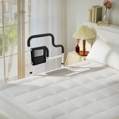 220lbs Load Bedside Handrail, U-Shaped Fixed Bed Rail, Black Bed Safety Handrail