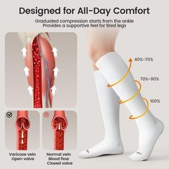 LEVSOX Merino Wool Compression Socks Medium-Large, 3 Pairs-Black/White/Grey