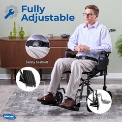 Invacare Transport Wheelchair w/19″ Seat, Removable Arms, Steel Frame – Black