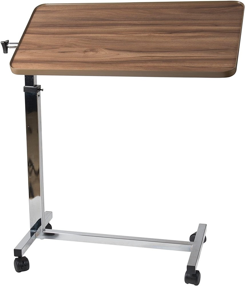Briggs Healthcare HD Over Bed Table Tilt Top 15 x 30 inches, Silver/Woodgrain