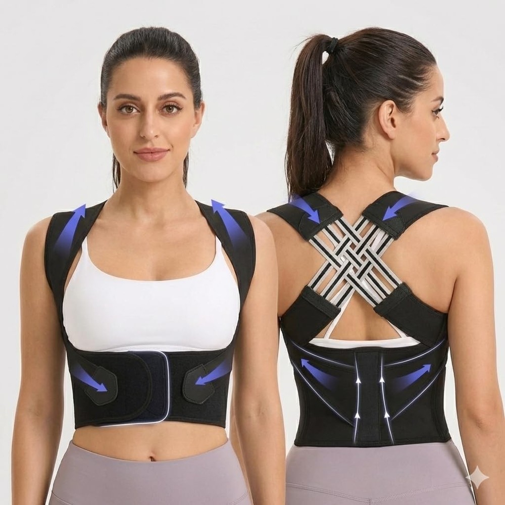 AuFlex Posture Corrector for Women and Men, Adjustable Back Free Size, Black