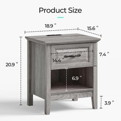 Linsy Night Stand 18.9 Farmhouse Wood Night Stand Type-C Charging Station Open