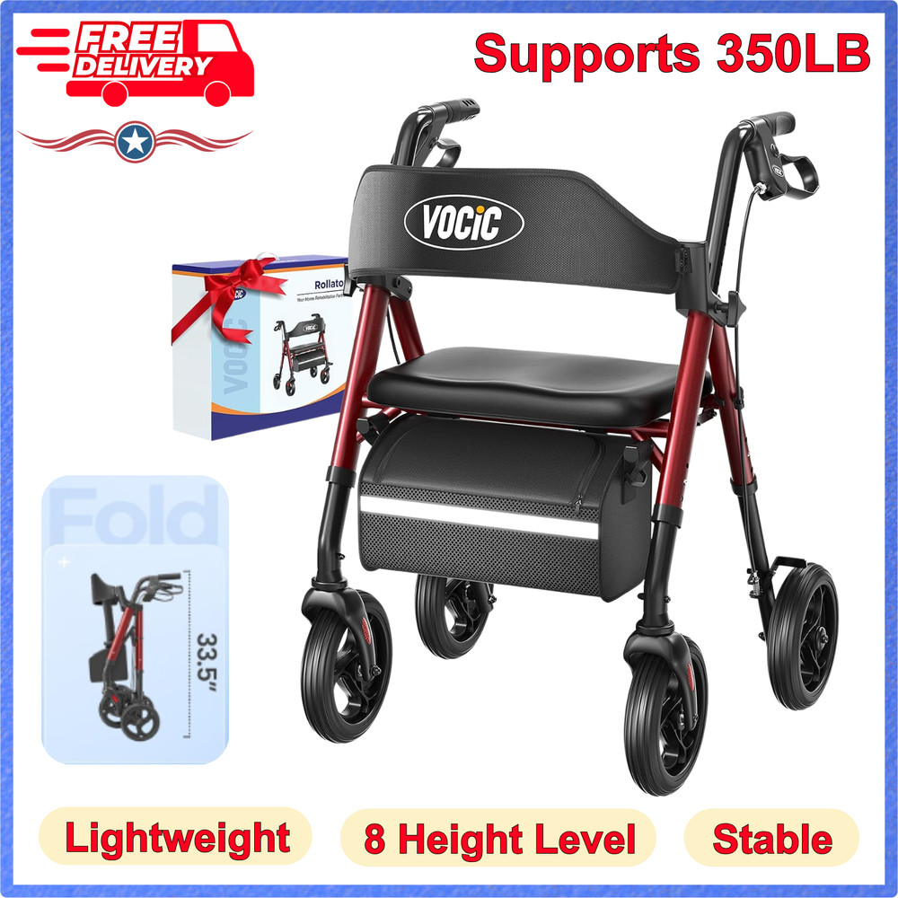 Walkers for Seniors, Z21 Rollator Walker with Seat Supports 350lb, 8″ Big Wheels
