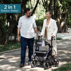 Deluxe ELENKER Medical Aid Rollator Walker Stand Up Rolling Walking Mobility