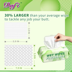 DAFI Flushable Adult Wet Wipes Unscented Septic Safe 720 Count