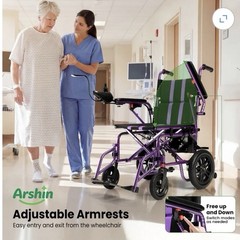 Arshin Foldable Power Wheelchair, 180W 5-Speed Removable Battery 286lb Purple