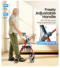 VOVCIC Walkers for Seniors, Z11 Rollator Walker with Seat, Max 380 Lbs, RED, NEW