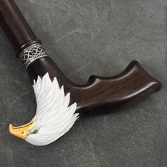 Asterom Hand-Painted Wooden Carved Walking Cane For Men – Bald Eagle – Unique
