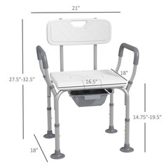3-In-1 Shower Chair with Back and Arms, Height Adjustable Bedside Commode with N