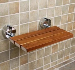 Clevr 20″ Teak Modern Folding Shower Seat Bench Clear Coated Medical Wall Mount