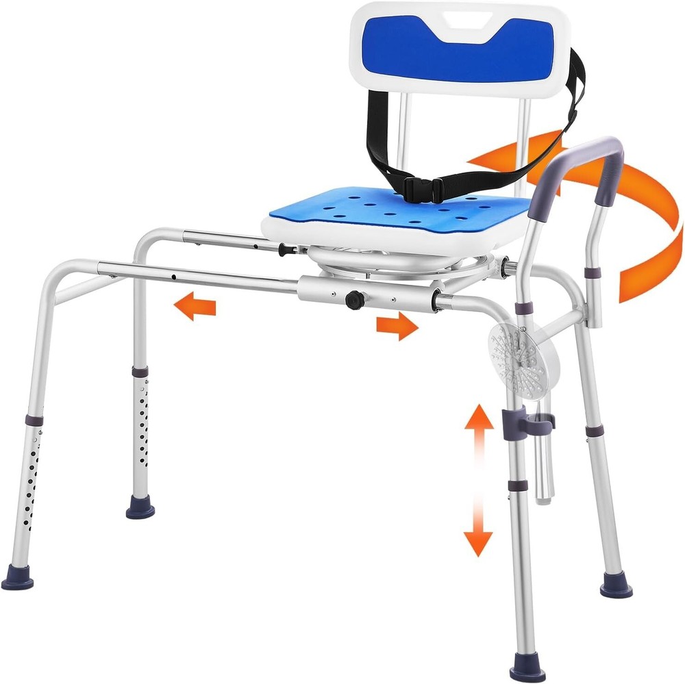 Sliding Tub Transfer Bench Bath Shower Chair w/360 Degree Swivel Seat 400 lb