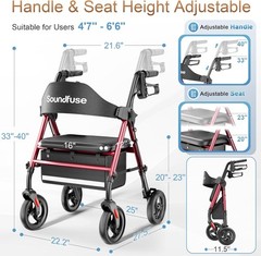 Walkers for Seniors, Rollator Walker with Seat, 8″ All Terrain Wheels, Double Su