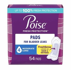 Poise Fresh Protection Incontinence Pads for Women, Regular & Long, New